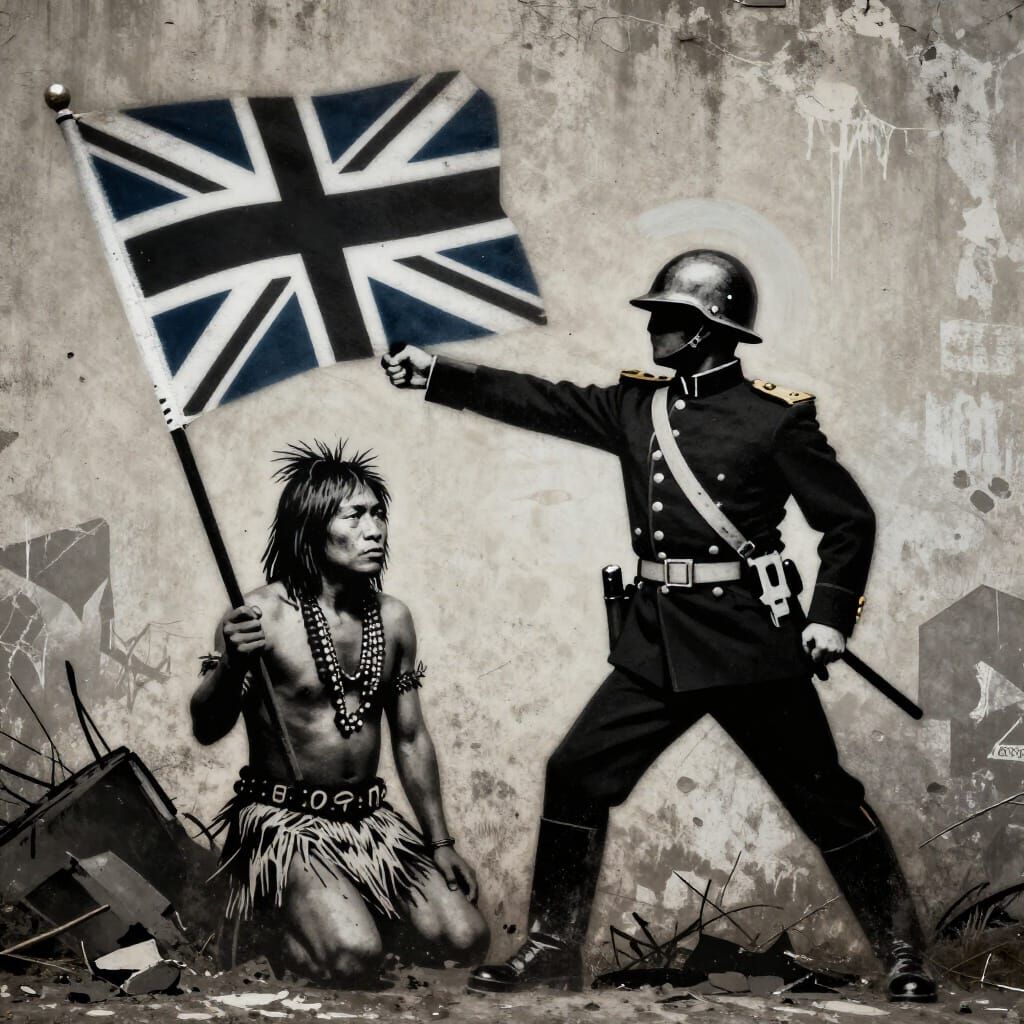 Stencil Art of Colonial Oppression in Banksy Style