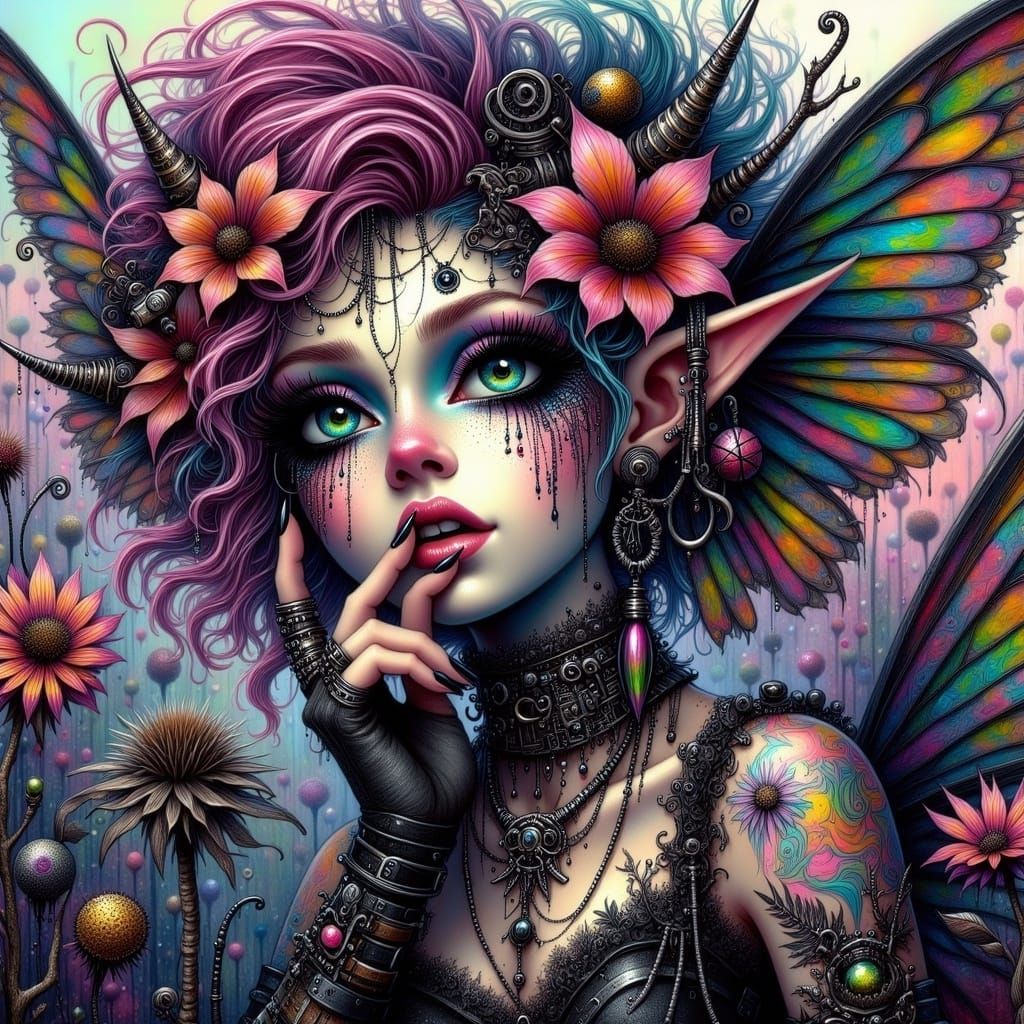 Gothic Fairy in Poison Garden, Digital Art