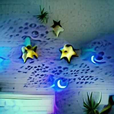 House Under Night Sky with Moon and Stars