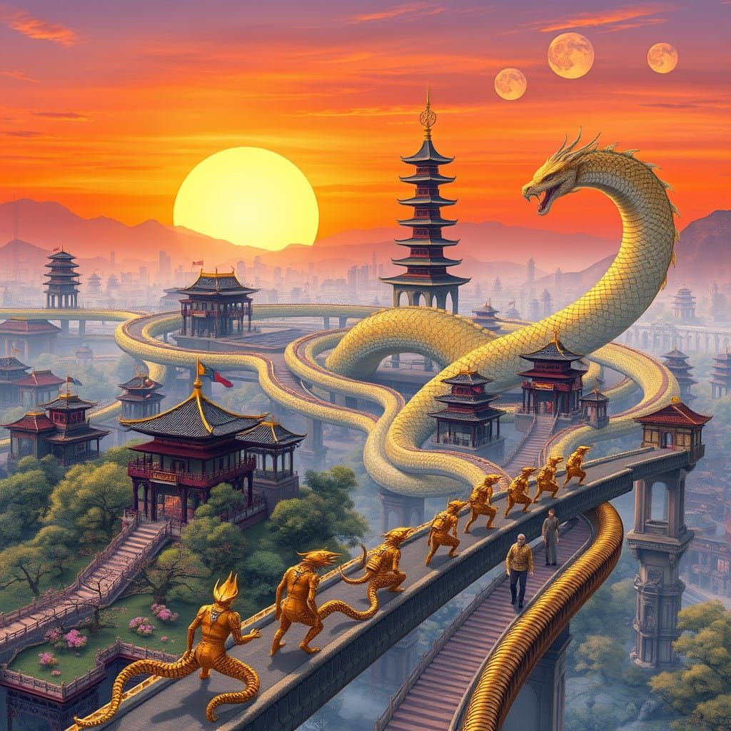 Ethereal Xuanyang Cityscape Transformed by Majestic Serpent...