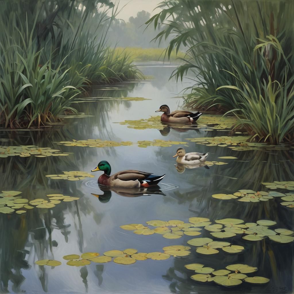 Ducks on Dark Water: A Luminist Marsh Scene