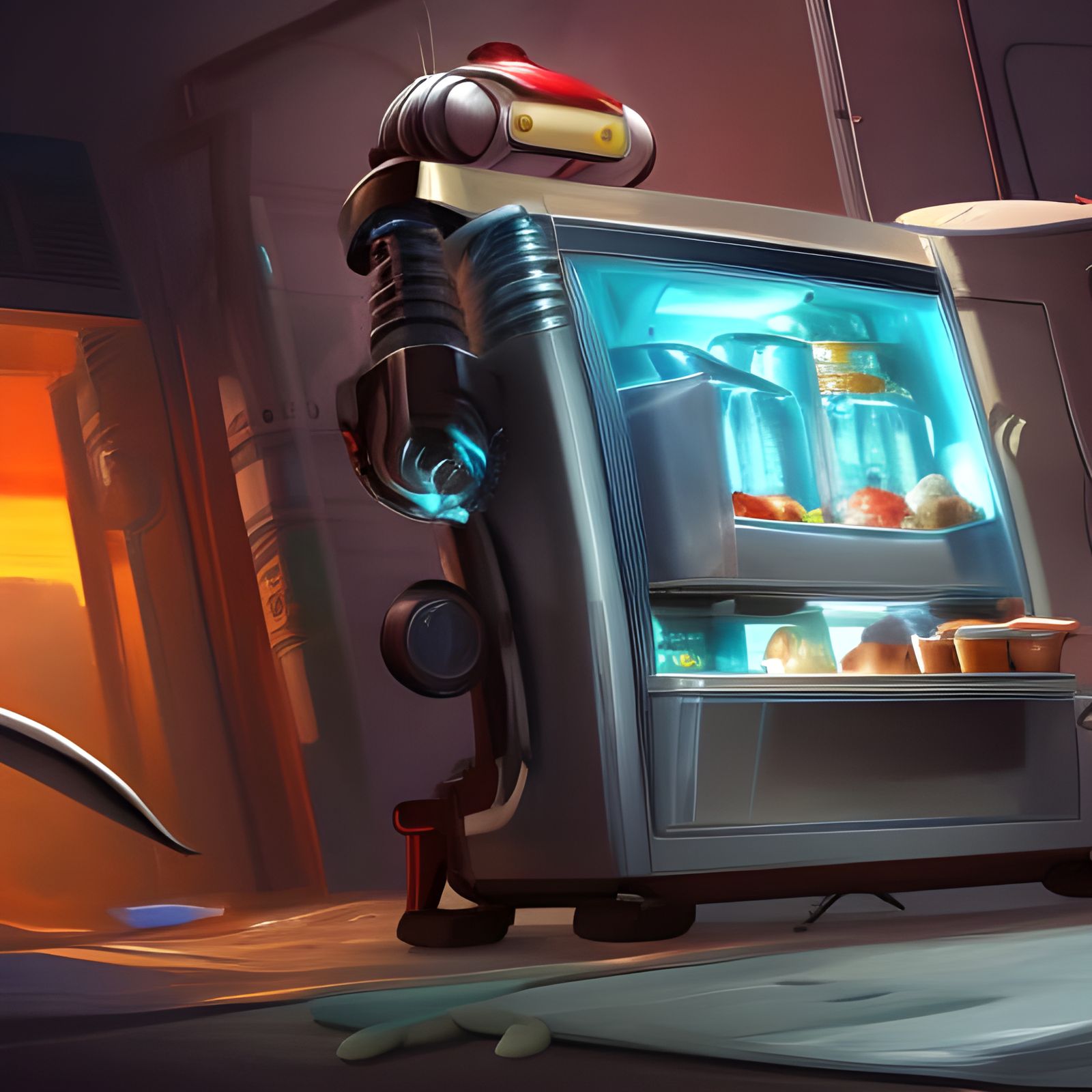 Refrigerator Robot Running: Fantastical Concept Art