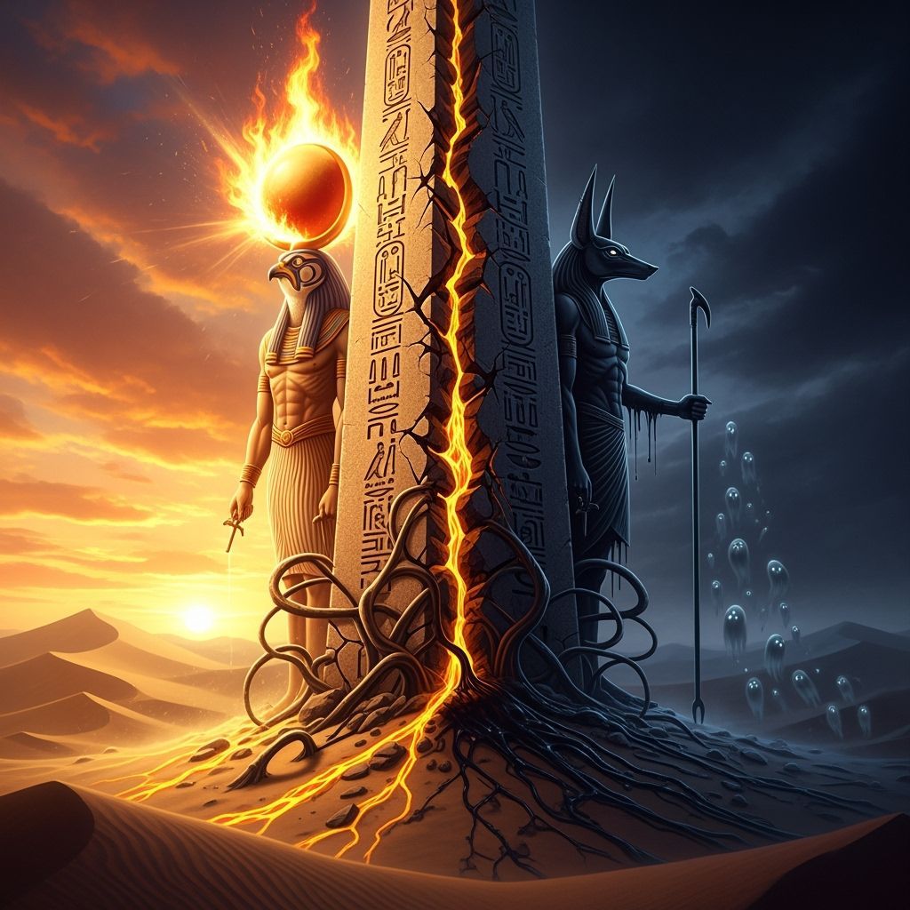 Ra and Anubis in Split Obelisk Landscape