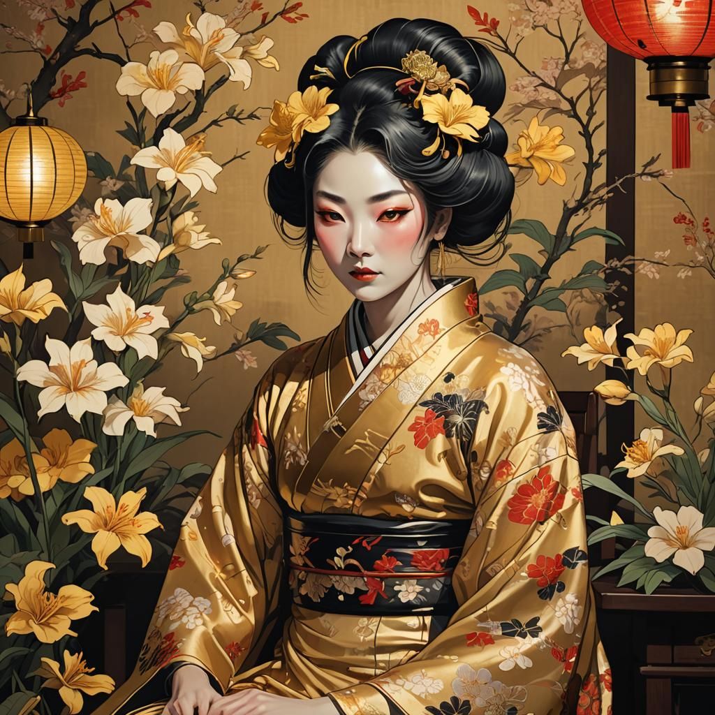 Demon Woman in Kimono: Japanese Ukiyo-e Style