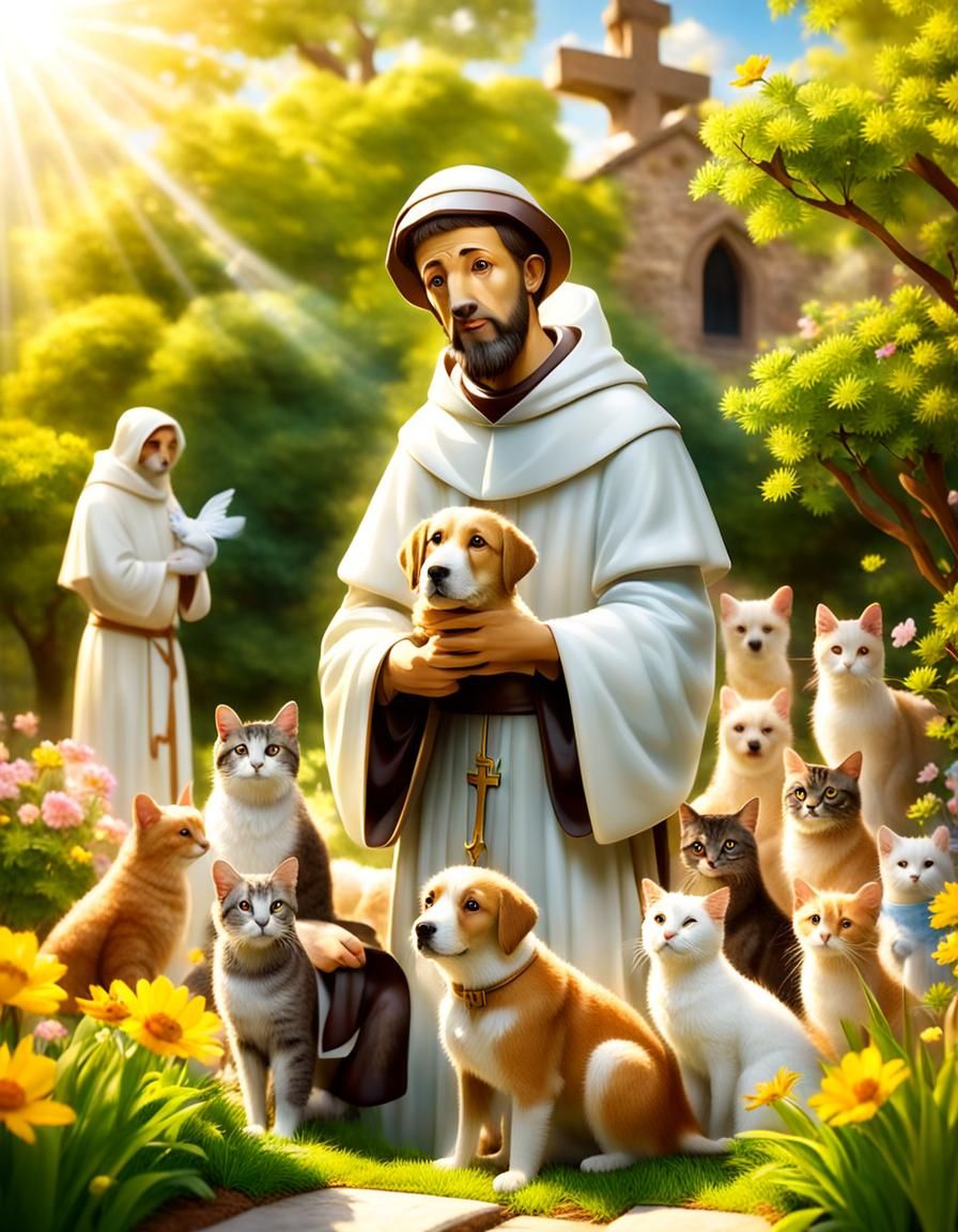 Saint Francis in Garden with Pets