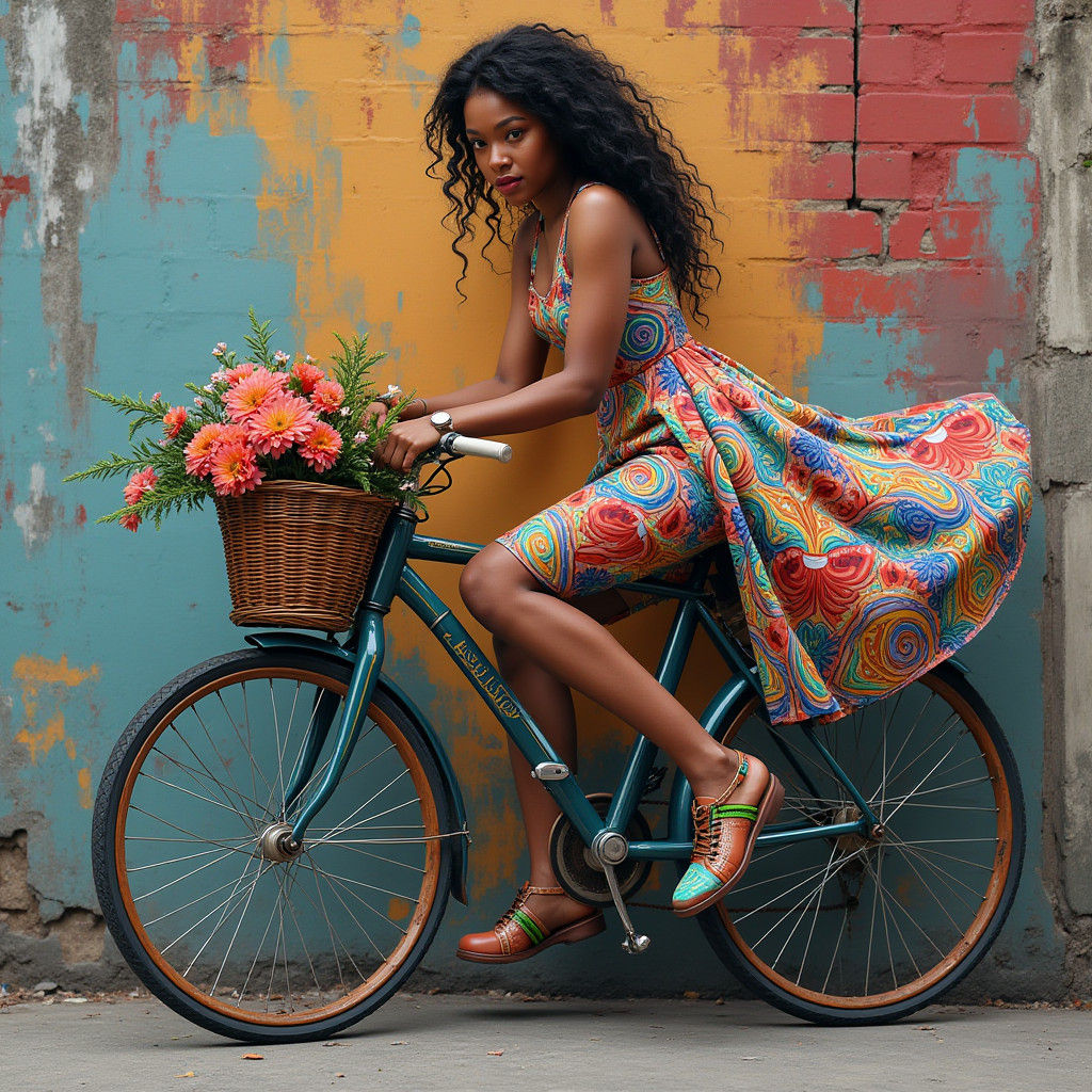 Floral Cyclist in Urban Street Art Style