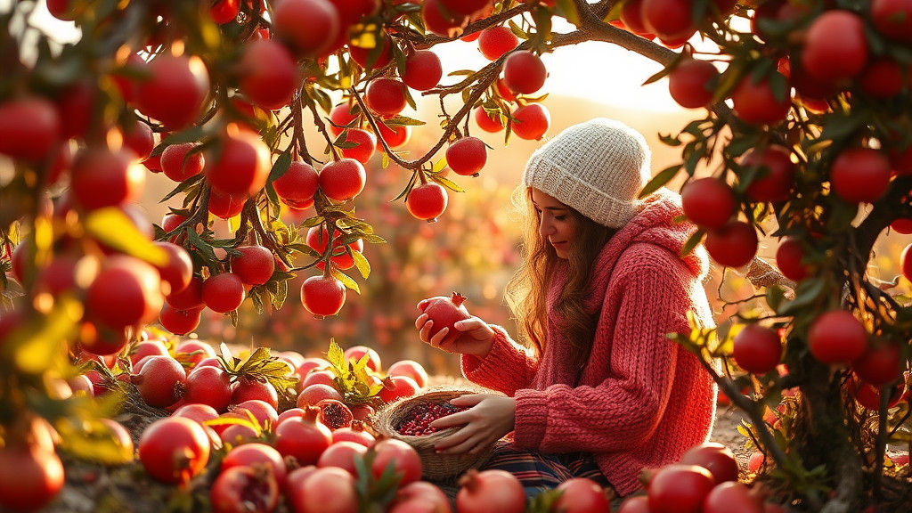 Yarn Landscape with Woman Gathering Pomegranates