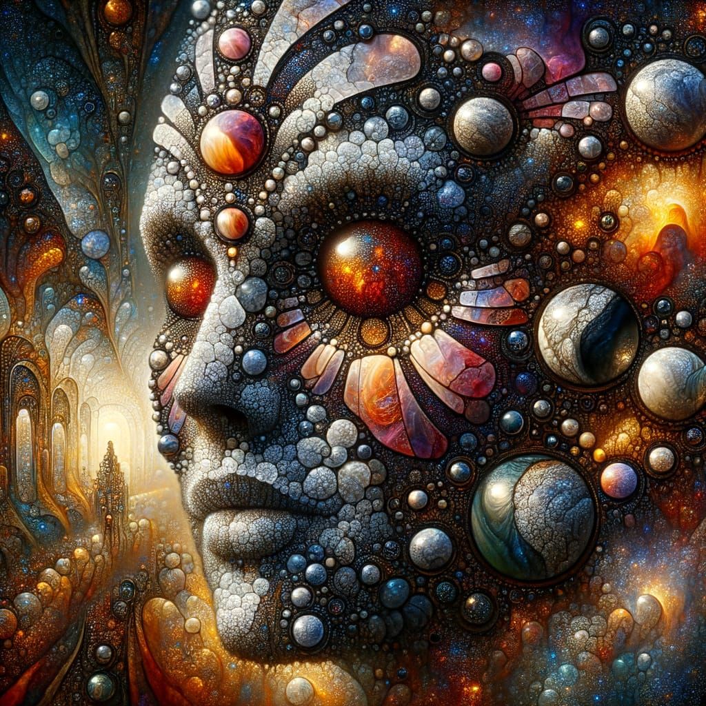 Exquisitely Carved Obsidian Head in Steampunk Nouveau Style