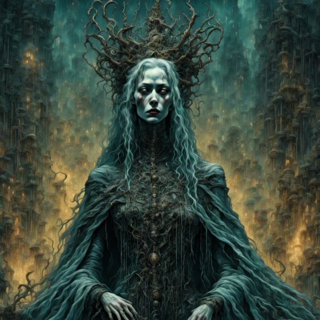 Ghostly Queen in a Dark Landscape