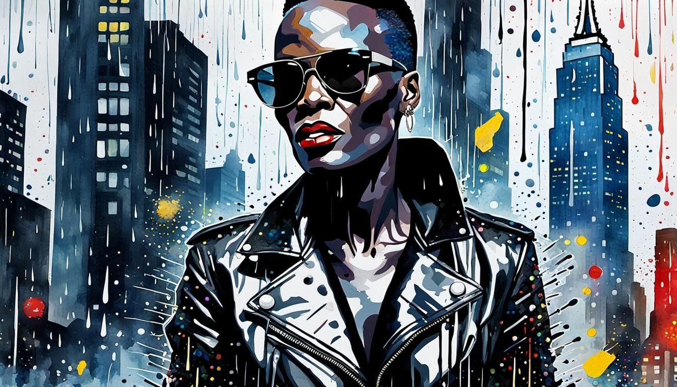 Grace Jones Pop Art Portrait in Rainy New York