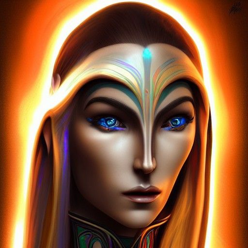 High Elf Female in Cosmic Holographic Illustration