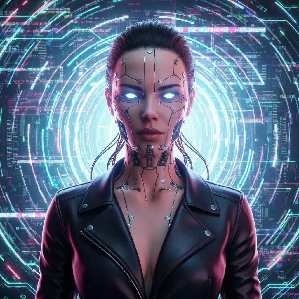 Cyborg Woman Portrait in Cyberpunk Style