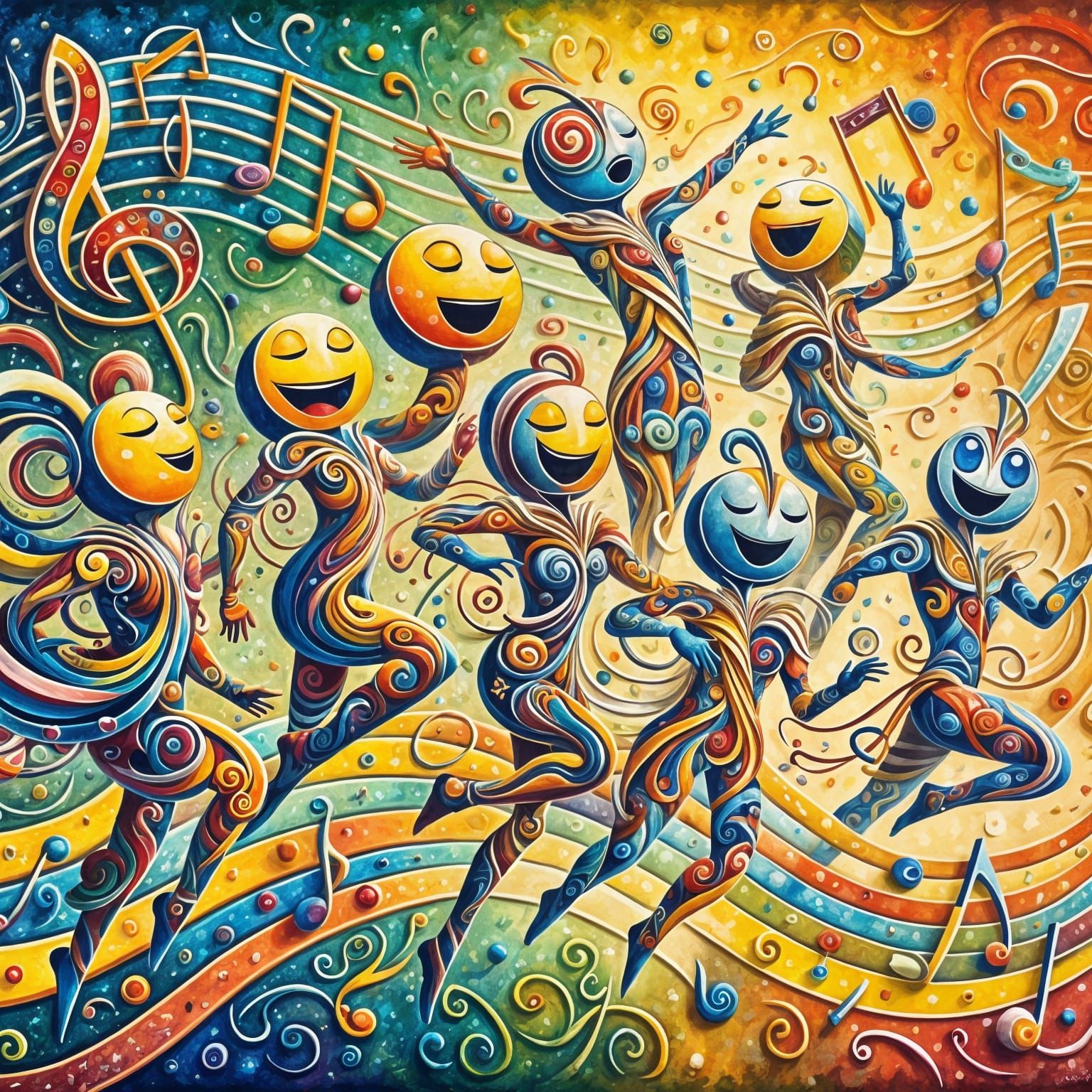 Whimsical Anthropomorphic Musical Notes Gleaming With Joy