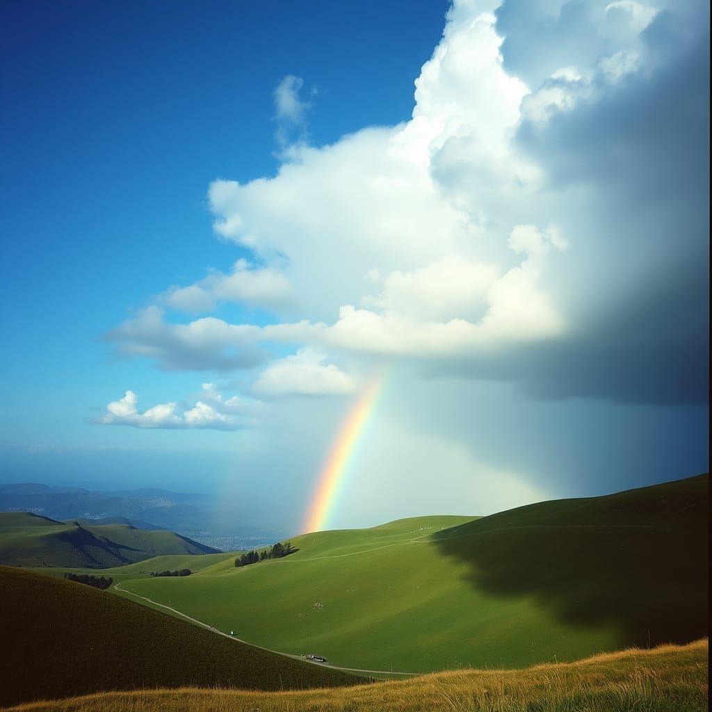 Dramatic Landscape with Rainbow and Storm