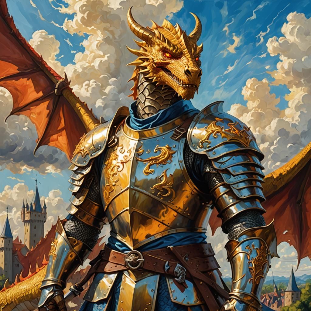 Knight and Dragon in a High Fantasy Landscape