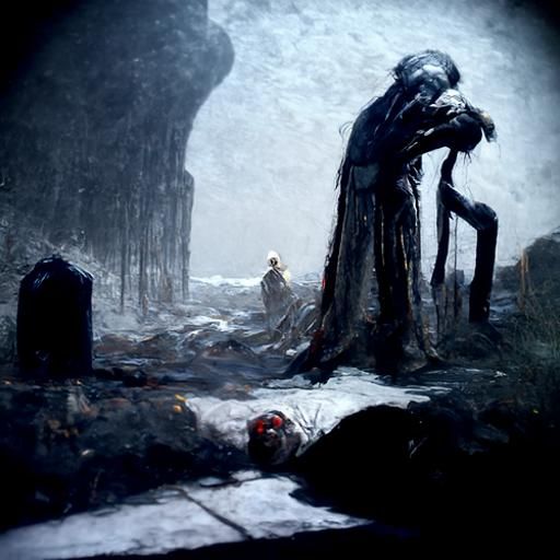 Horrific Grief Scene in Dark Engraving Style