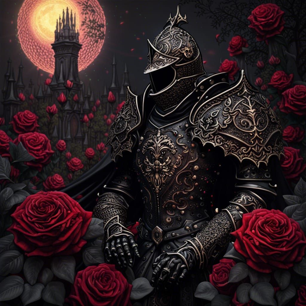 Gothic Knight in Rose Garden Under Eclipse