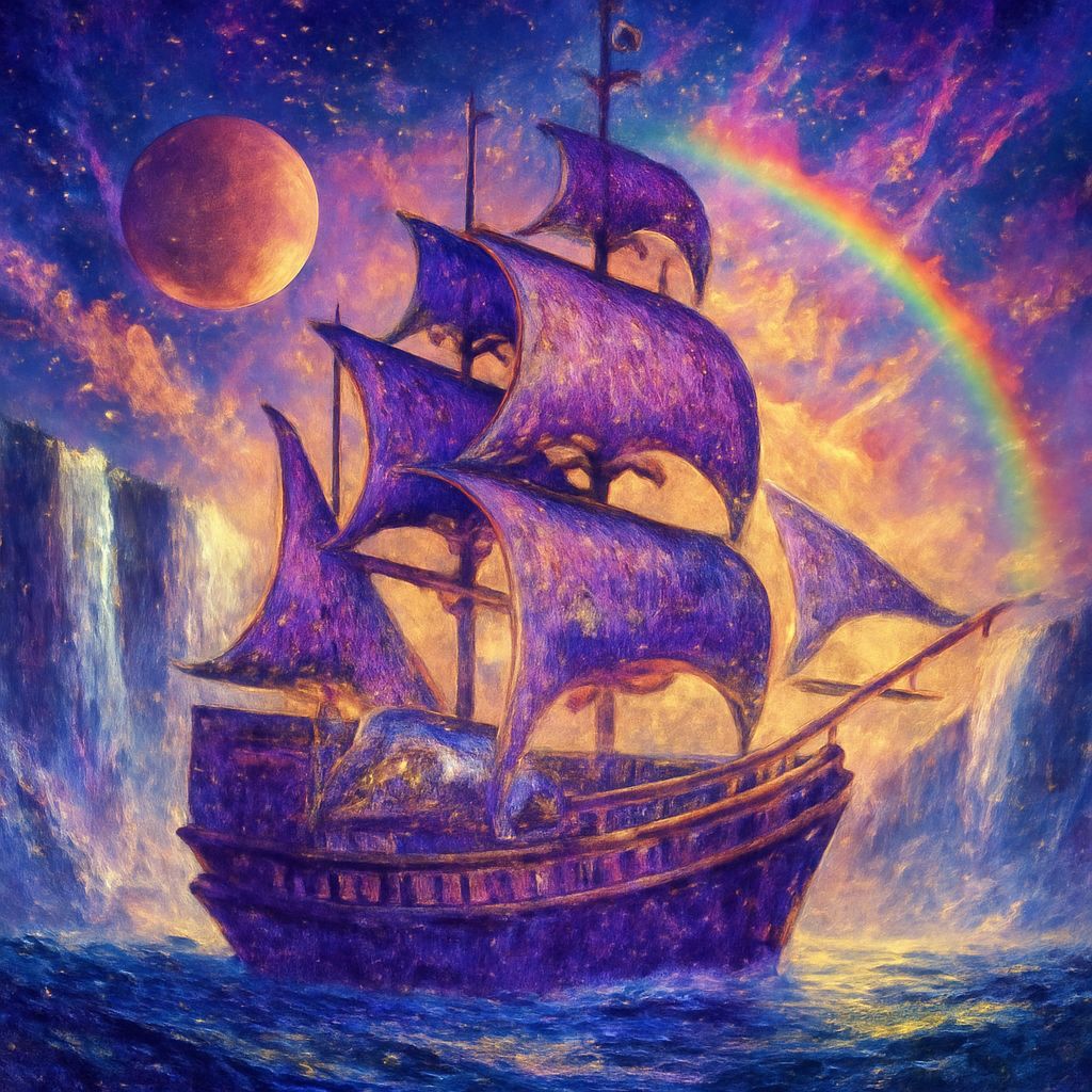 Epic Fantasy Galleon in a Magical Dawn Sky
