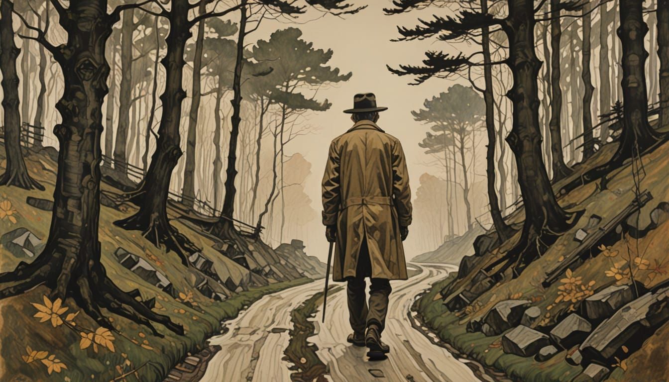 Elderly Man Walks Along Serene Morning Path