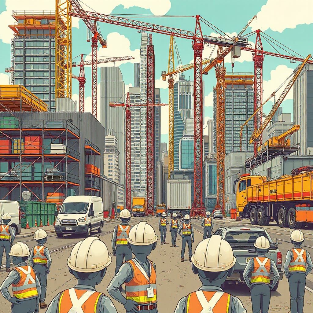 Metropolis Construction by Stick Figures in Futuristic Style