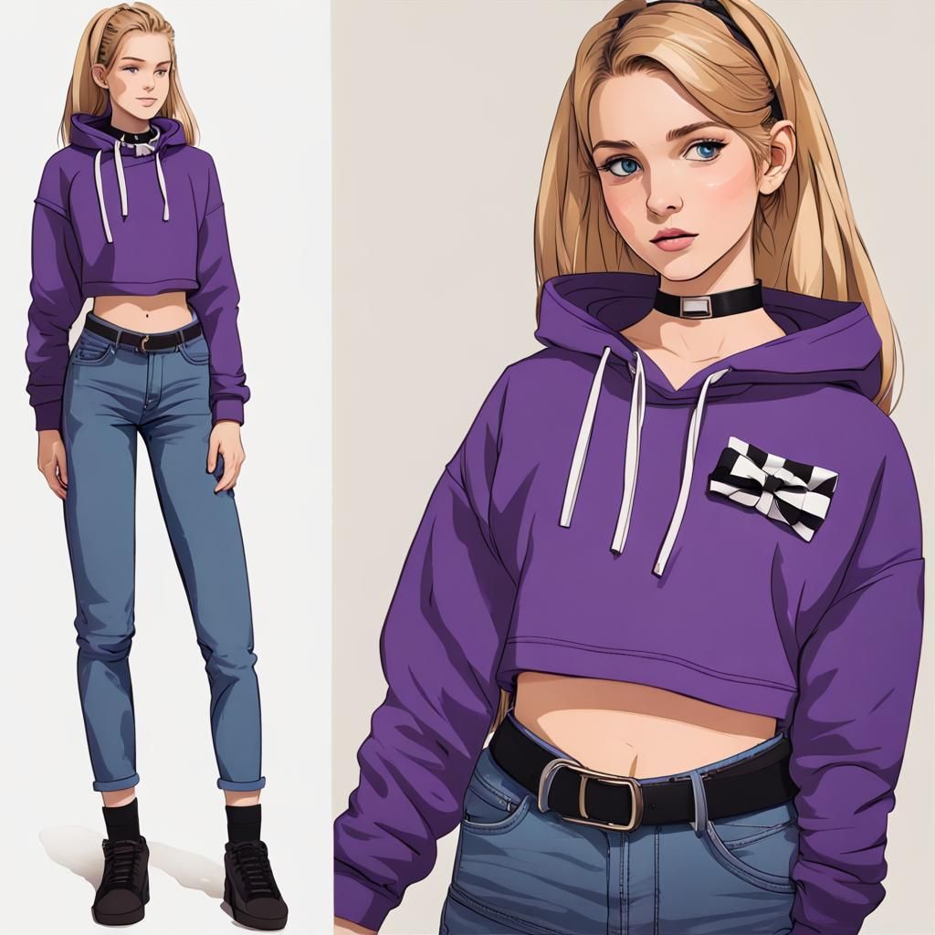 Teenage Girl in Purple Hoodie with Lime Bow