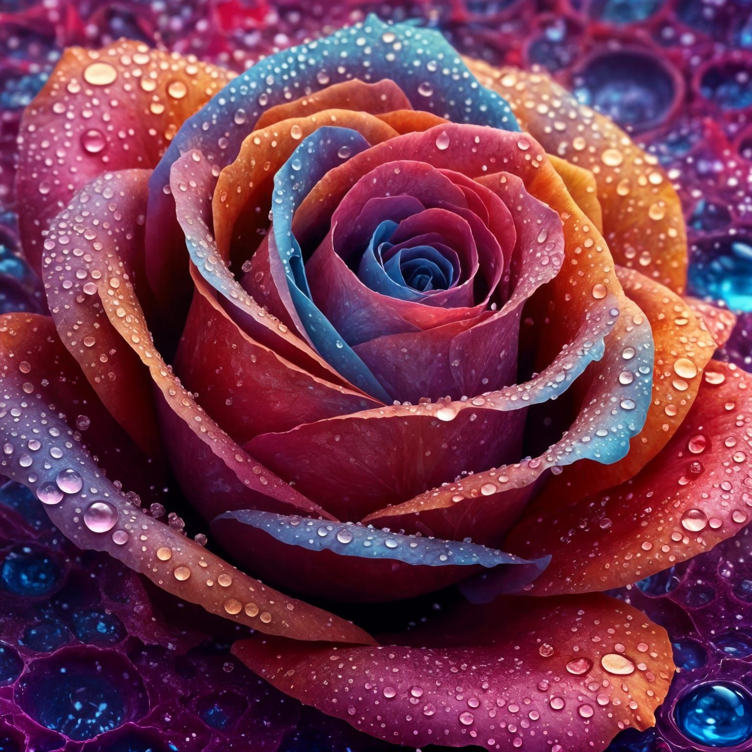 Photorealistic Multicolored Rose in Symmetrical Style