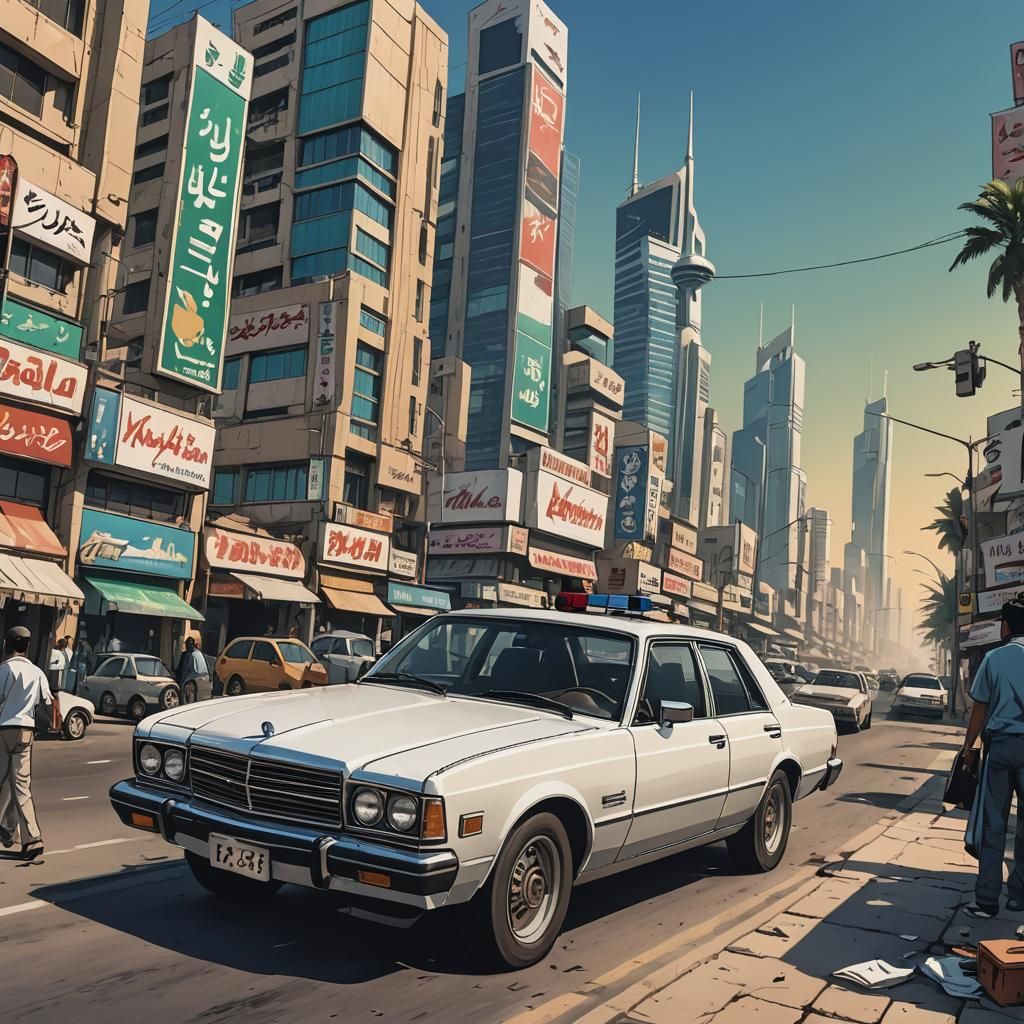 Kuwait Cityscape in Vibrant Anime Style