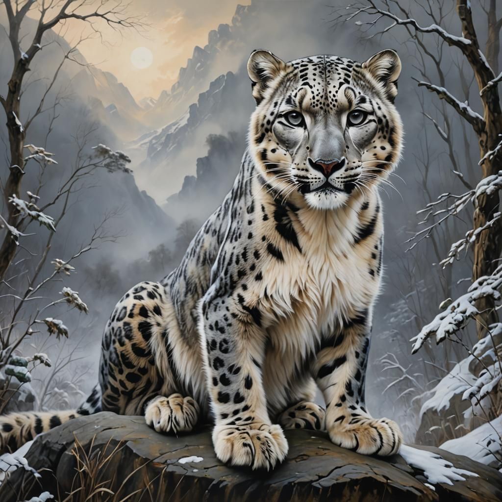 The beautiful snow leopard in its natural habitat
