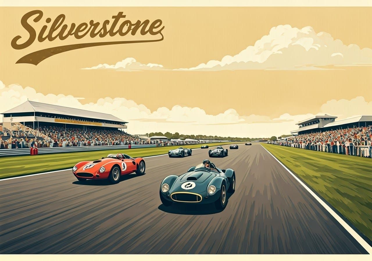 Poster art, Silverstone motor racing circuit 1950s - letteri...