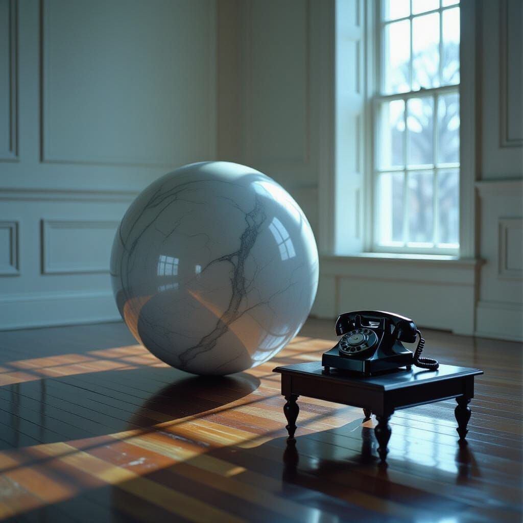 Giant Marble Sphere in Moonlight Film Noir Room