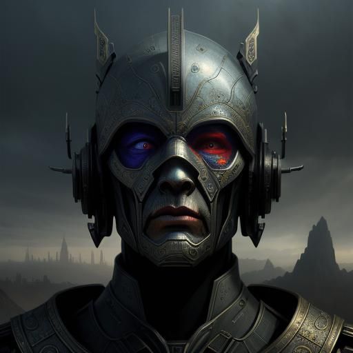 Dramatic Cinematic Robot Face in Digital Matte Painting