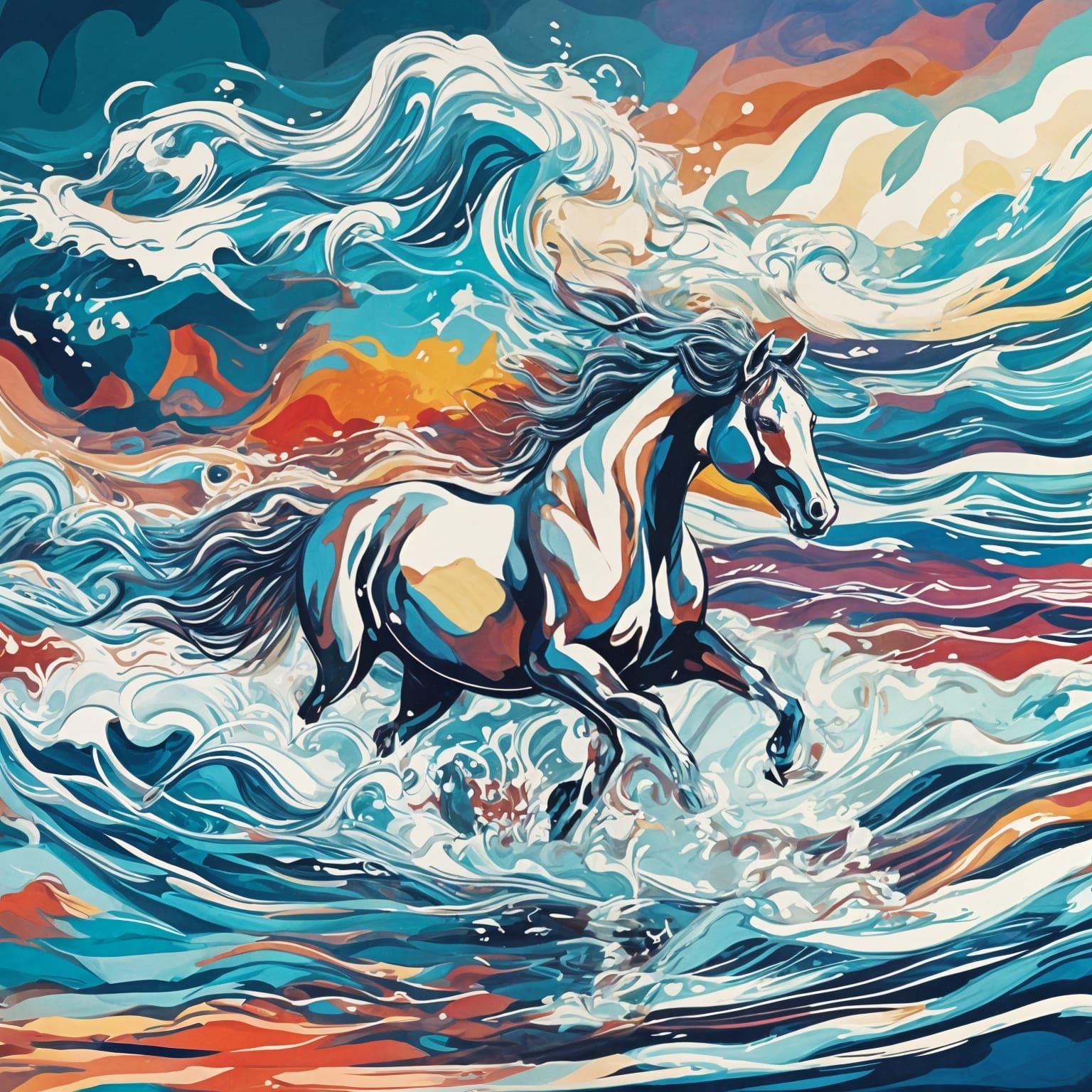 Horse Galloping Through Magnificent Sea Waves