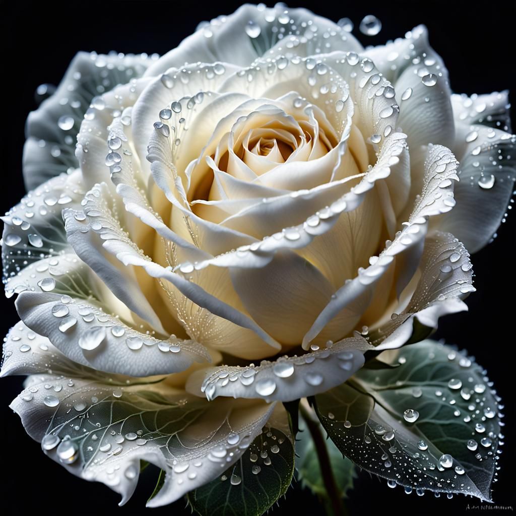 Ethereal White Rose in Iridescent Filigree