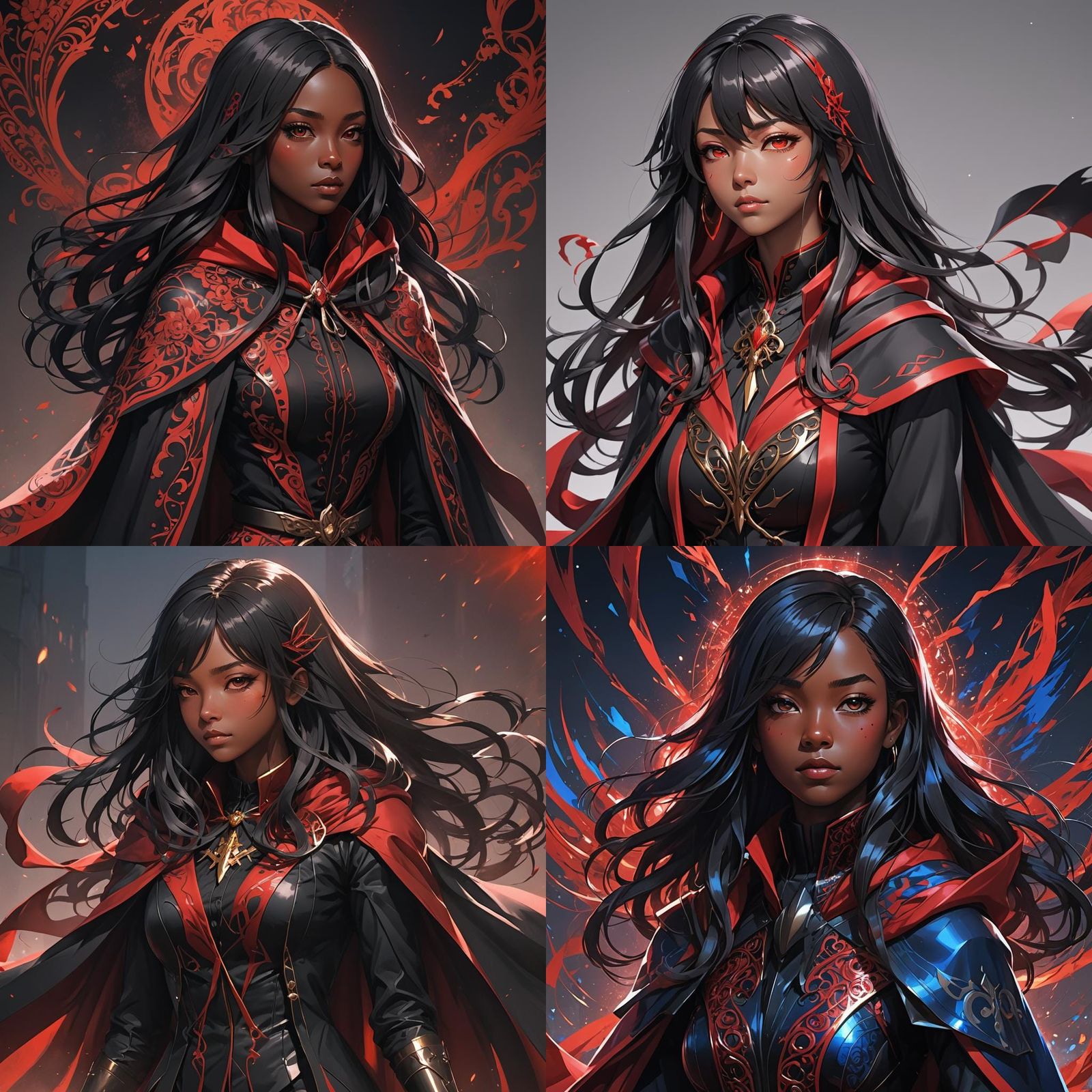 Anime Style Black Woman in Red and Black Suit