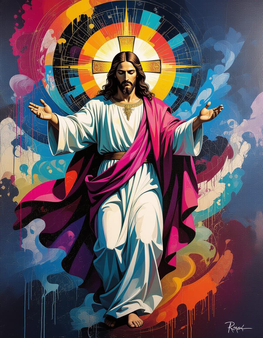 Jesus Saving World in Vibrant Graffiti Art