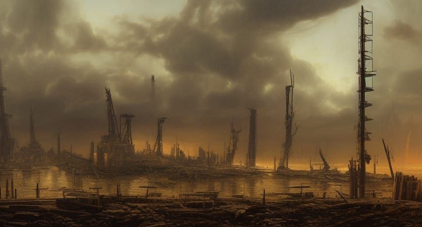 Desolate Industrial Shipyard: Detailed Matte Painting