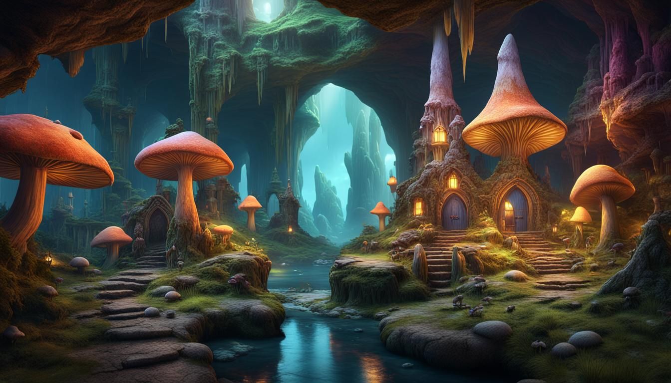 Colorful Underground Elf Village: Fantasy Concept Art