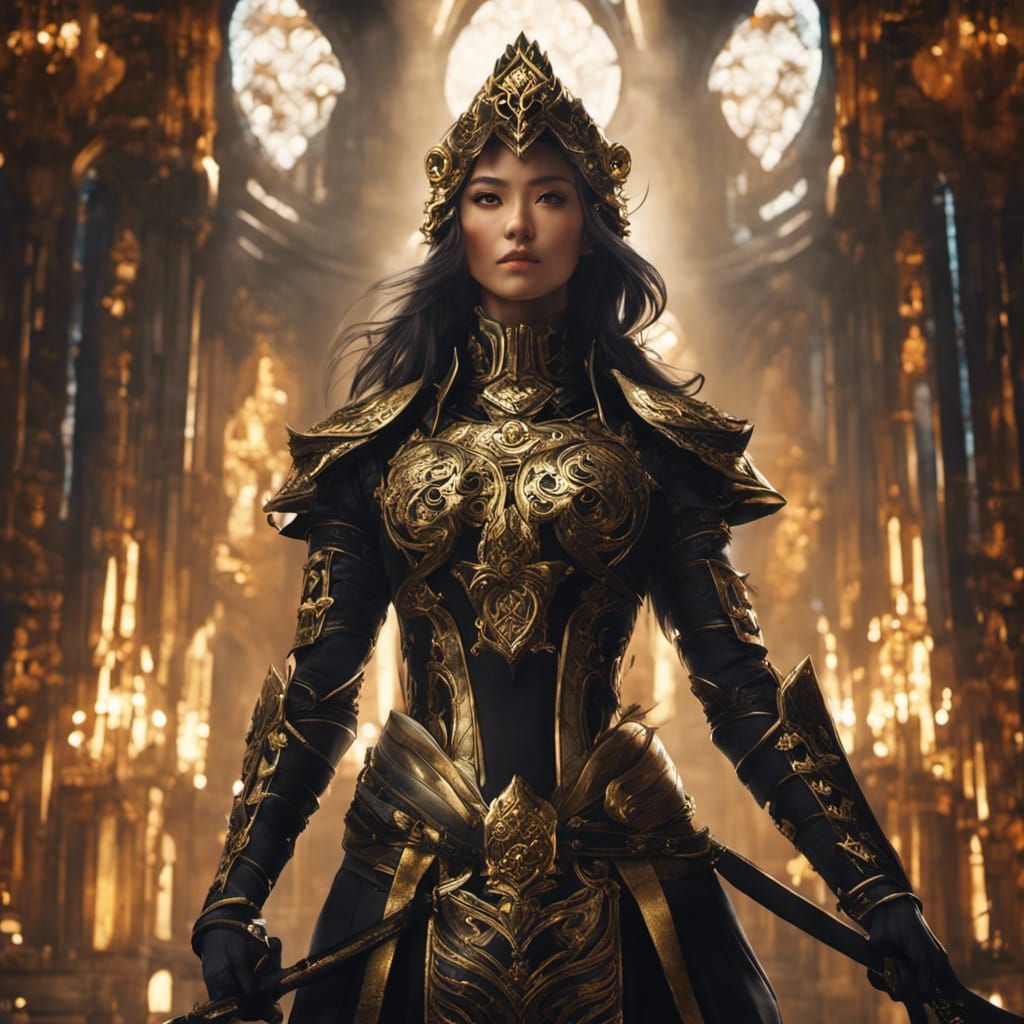 Anime Ninja Princess in Fantasy Chapel, Digital Art