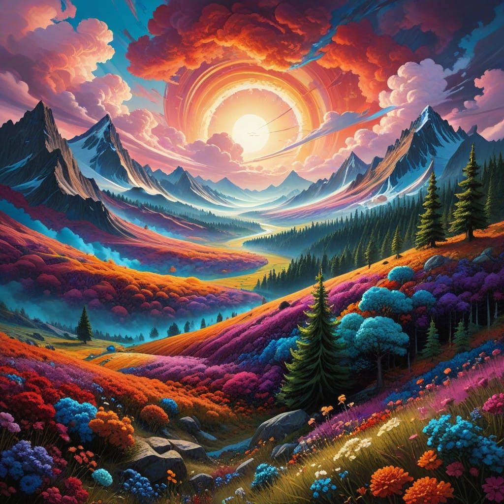Whimsical Crochet Wonderland in Vibrant Abstraction