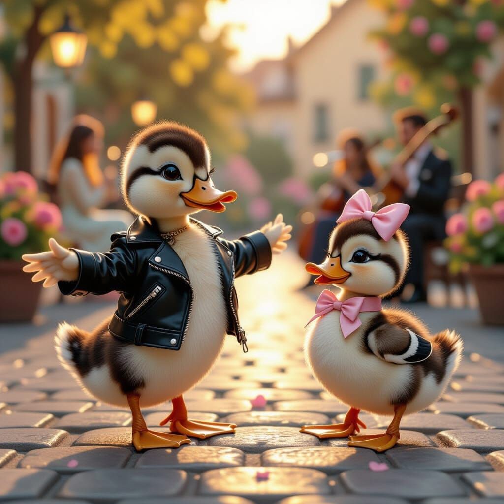 Dancing Duckling in Plaza at Golden Hour
