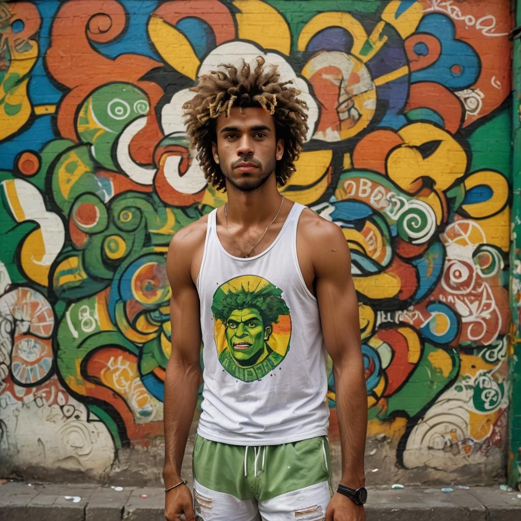 Green-Skinned Man in Brazil, Photorealistic Portrait