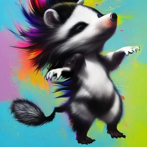 Adorable Chibi Skunk in Spray Paint Style