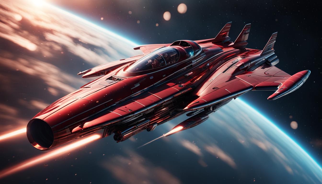 Red Obsidian Star Cruiser in Orbital Free Fall