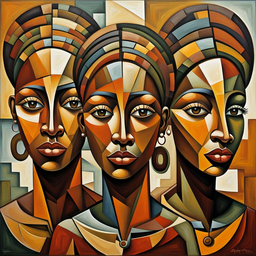 Cubist Art of African Women in Earth Tones