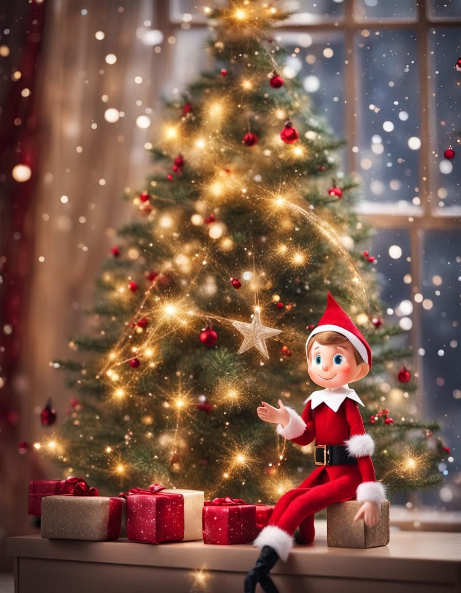 Sparkling Magic Elf on a Shelf Christmas Scene
