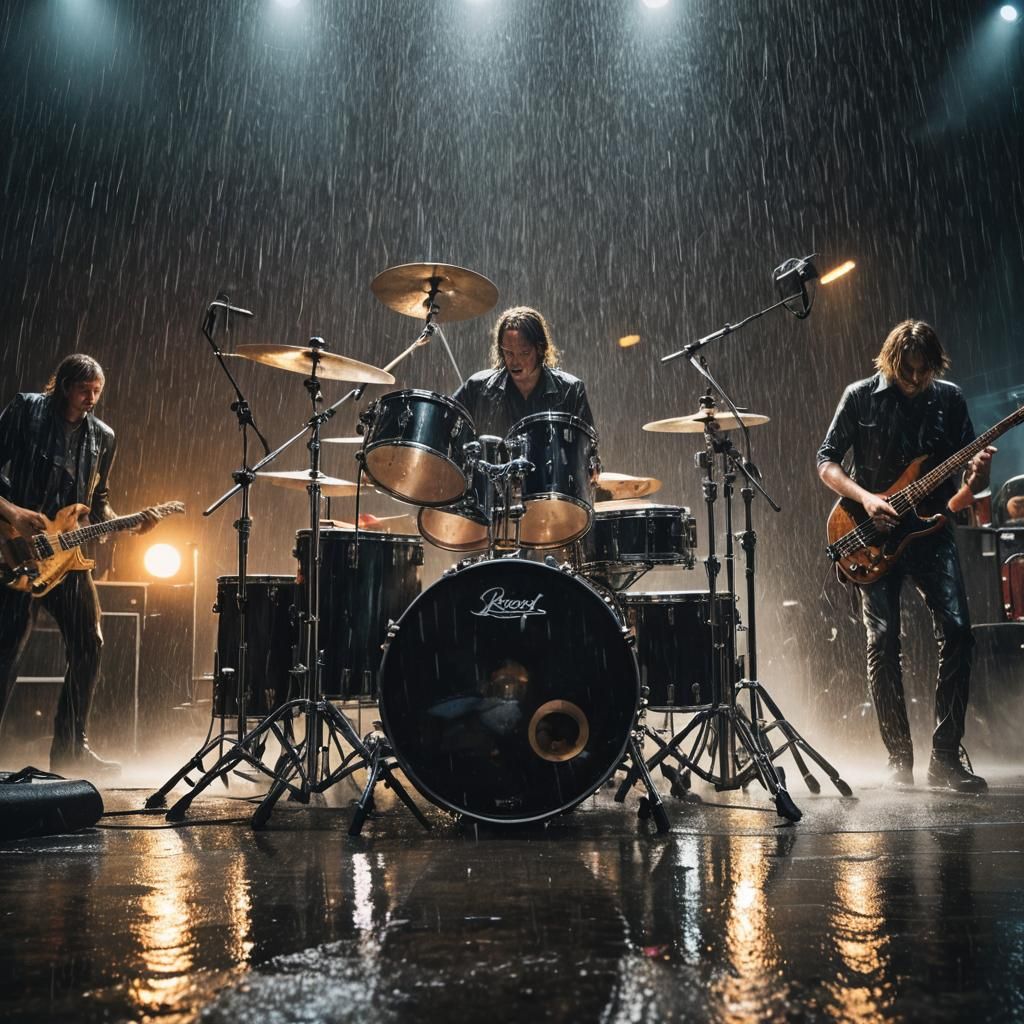 Rock Band Performing Live in the Rain