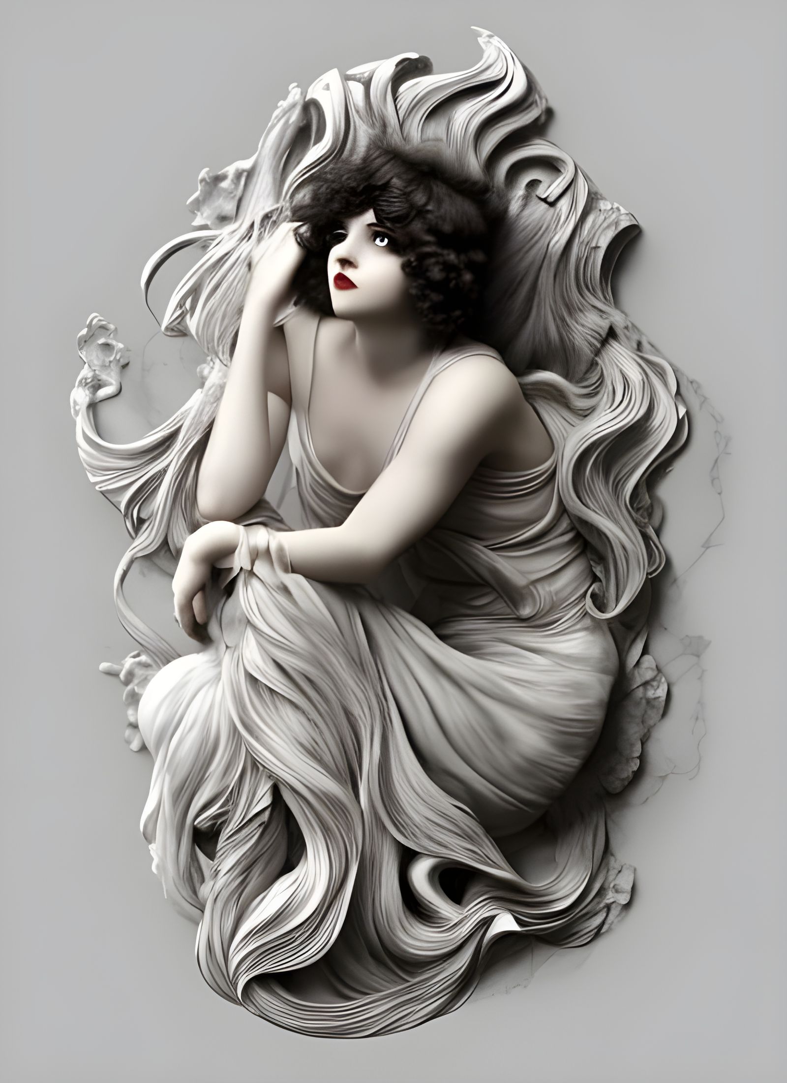 Clara Bow Marble Sculpture in Retrowave Style