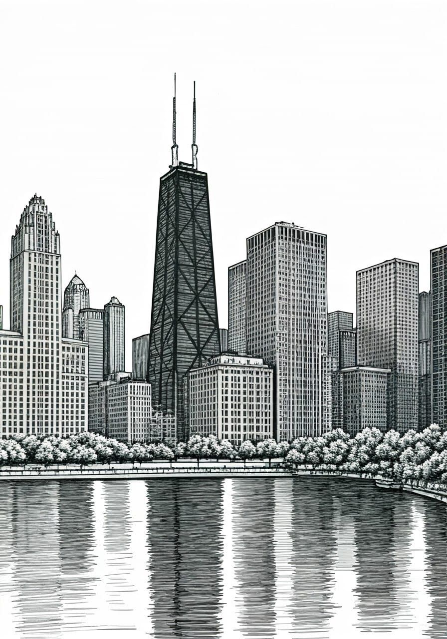 Chicago Skyline in Elegant Black and White