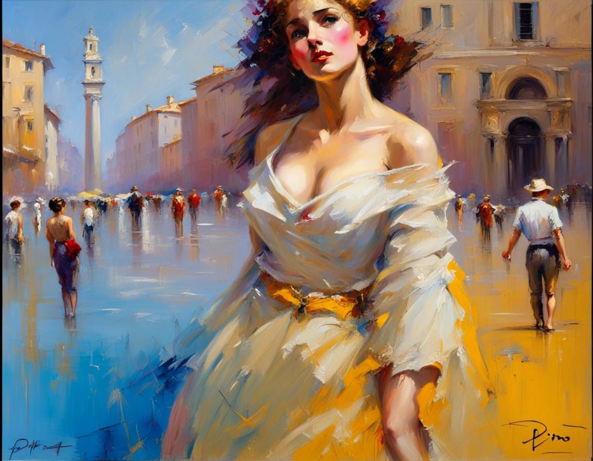 Piazza Navona Oil Painting in Expressionist Style