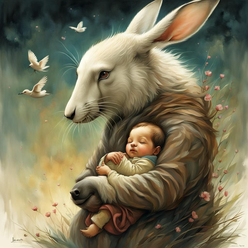 Unconditional Love: Surrealist Mother and Child Illustration